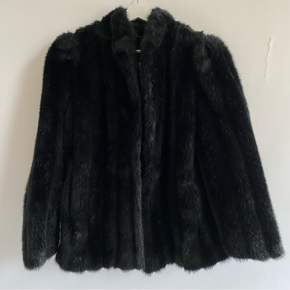 Women’s Vintage 1980’s Faux Fur Jacket Black Large - Picture 3 of 9